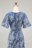 Blue Velvet V-Neck A Line Maxi Mother of Bride Dress