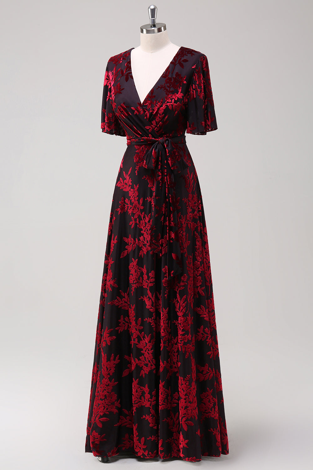 Blue Velvet V-Neck A Line Maxi Mother of Bride Dress