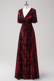 Blue Velvet V-Neck A Line Maxi Mother of Bride Dress
