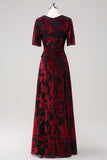 Blue Velvet V-Neck A Line Maxi Mother of Bride Dress