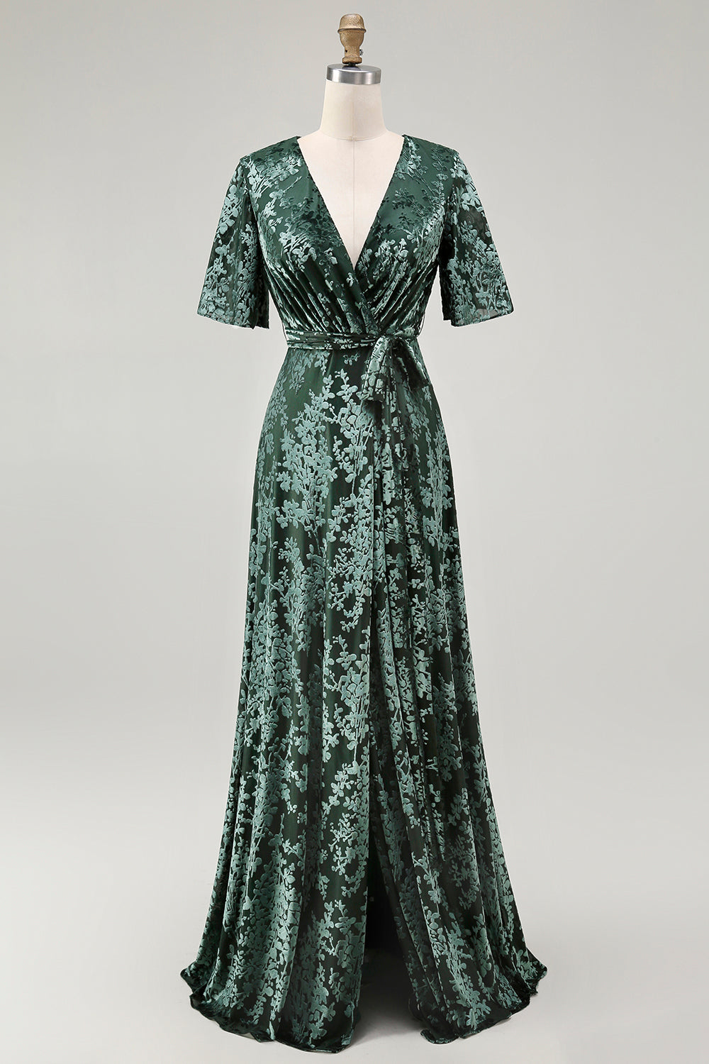 Blue Velvet V-Neck A Line Maxi Mother of Bride Dress