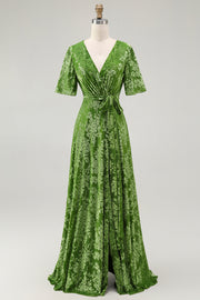 Sage Green Burnout Velvet A Line Maxi Wedding Guest Dress with Sash