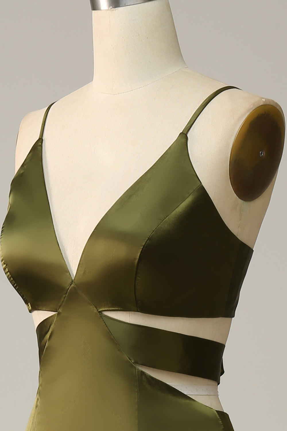 Dark Green Spaghetti Straps Cut Out Long Bridesmaid Dress with Slit
