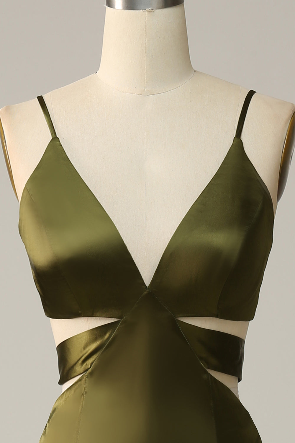 Dark Green Spaghetti Straps Cut Out Long Bridesmaid Dress with Slit
