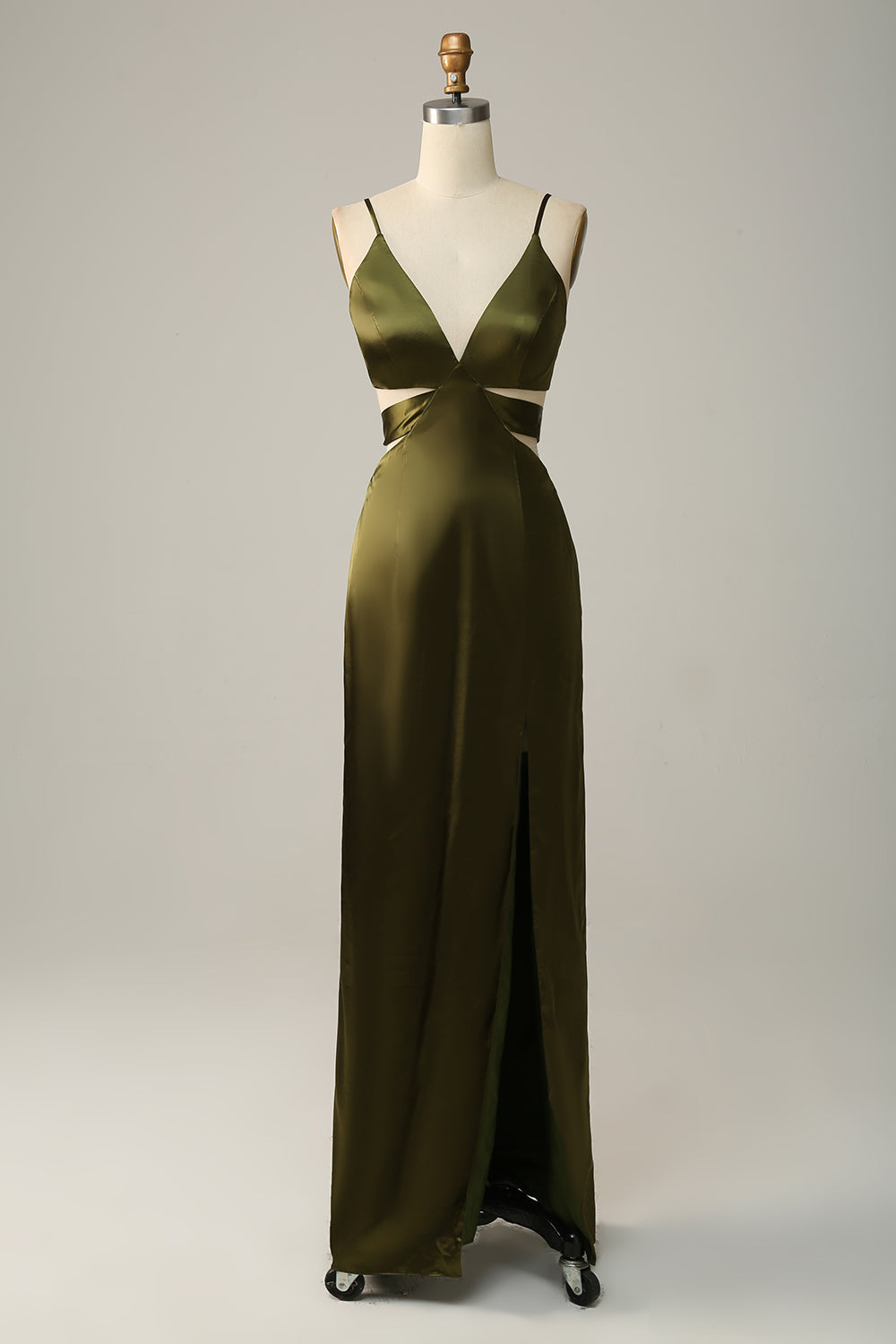 Dusty Rose Spaghetti Straps Cut Out Long Bridesmaid Dress with Slit