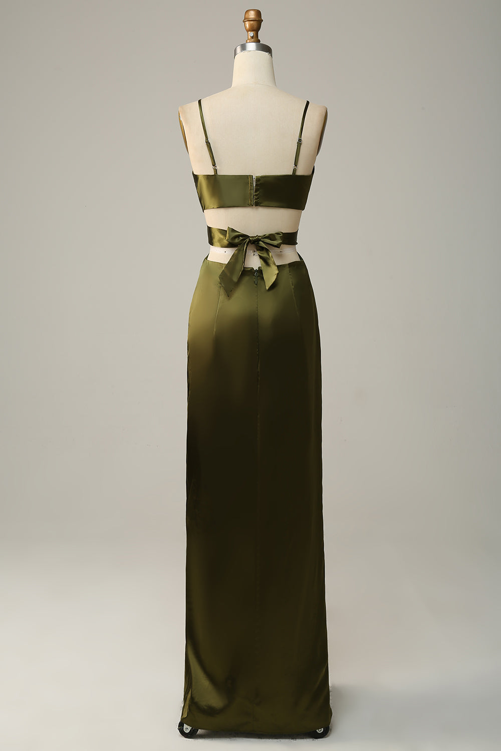 Dark Green Spaghetti Straps Cut Out Long Bridesmaid Dress with Slit