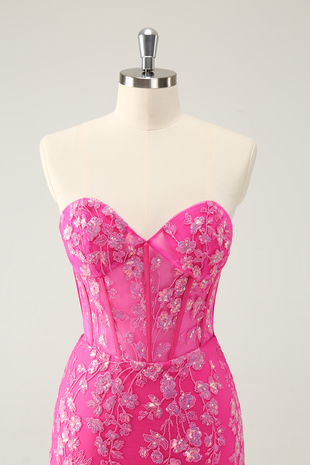Sparkly Fuchsia Sweetheart Corset Prom Dress with Appliques