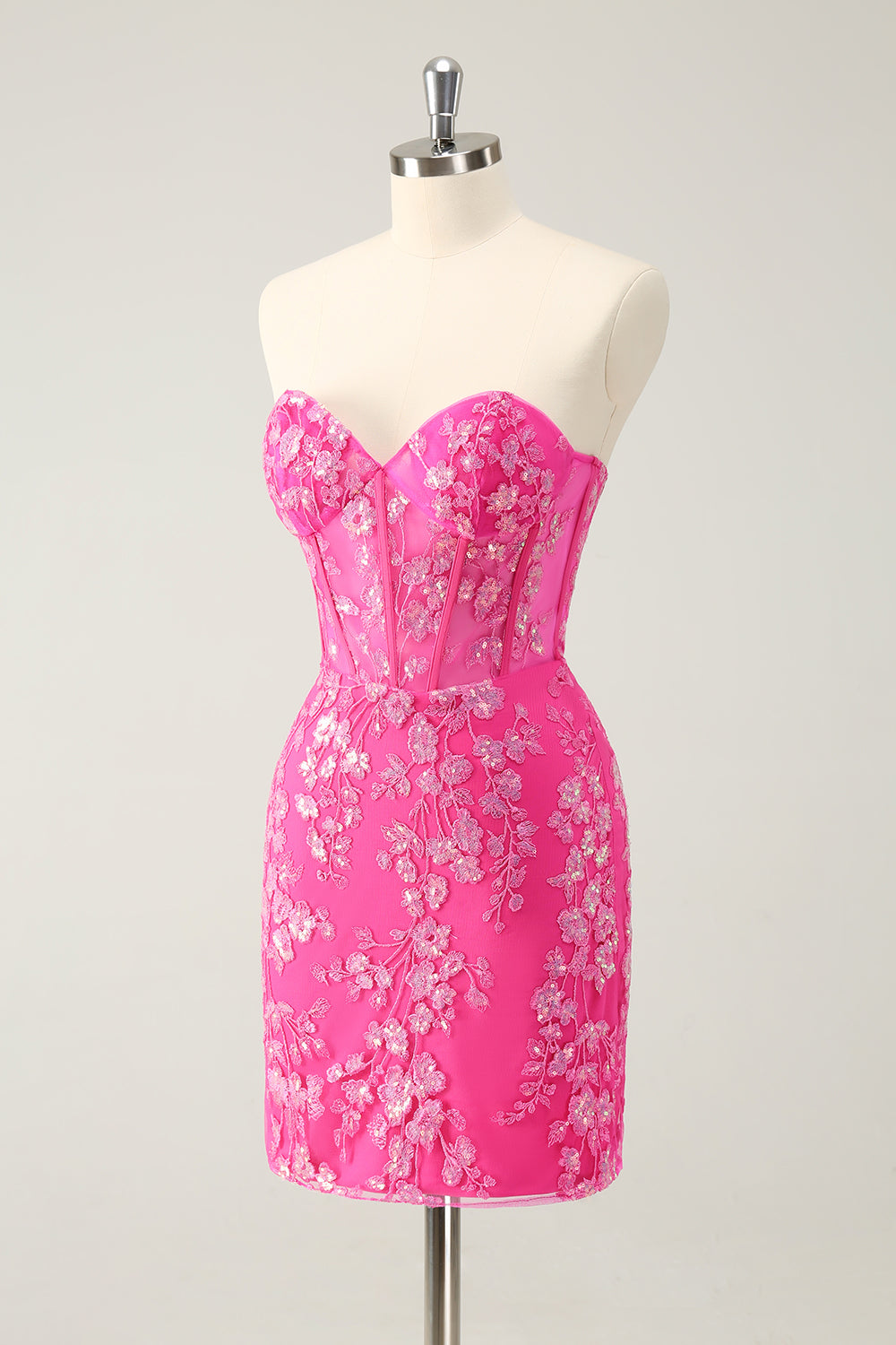 Sparkly Fuchsia Sweetheart Corset Prom Dress with Appliques