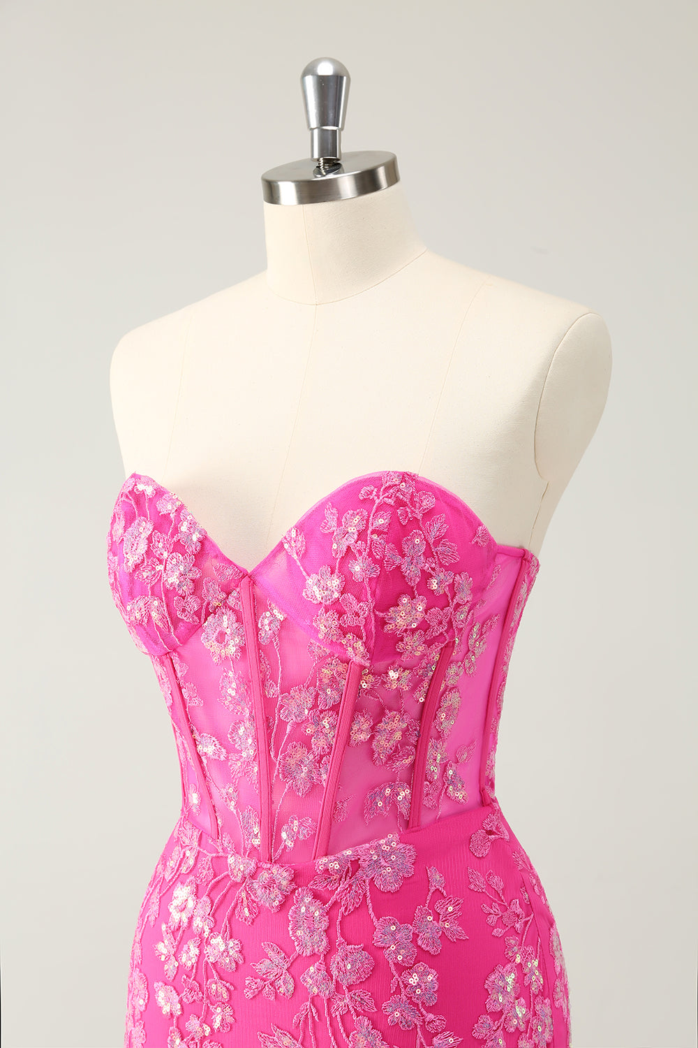 Sparkly Fuchsia Sweetheart Corset Prom Dress with Appliques