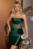 Dark Green Strapless Pleated Bodycon Mini Prom Dress