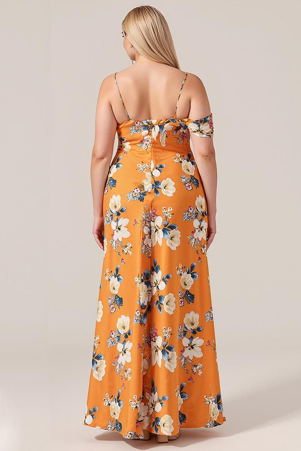 Trendy Mermaid One Shoulder Printed Orange Flower Bridesmaid Dress