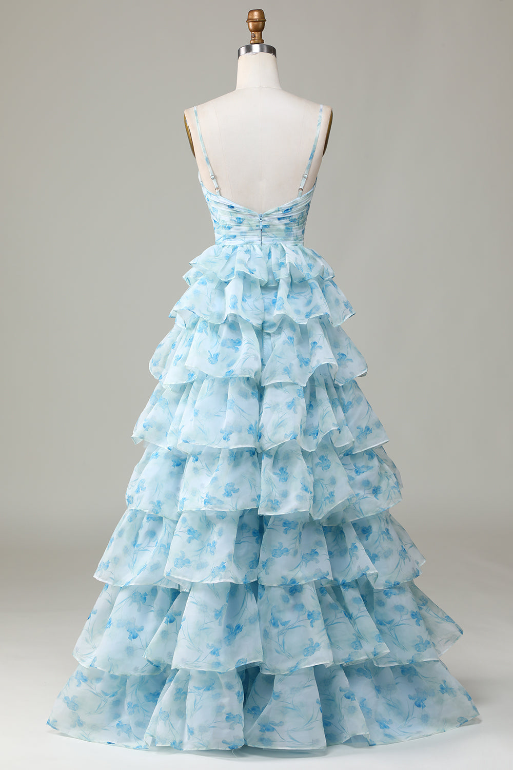 Gorgeous A Line Spaghetti Straps Cut Out Tiered Blue Bridesmaid Dress