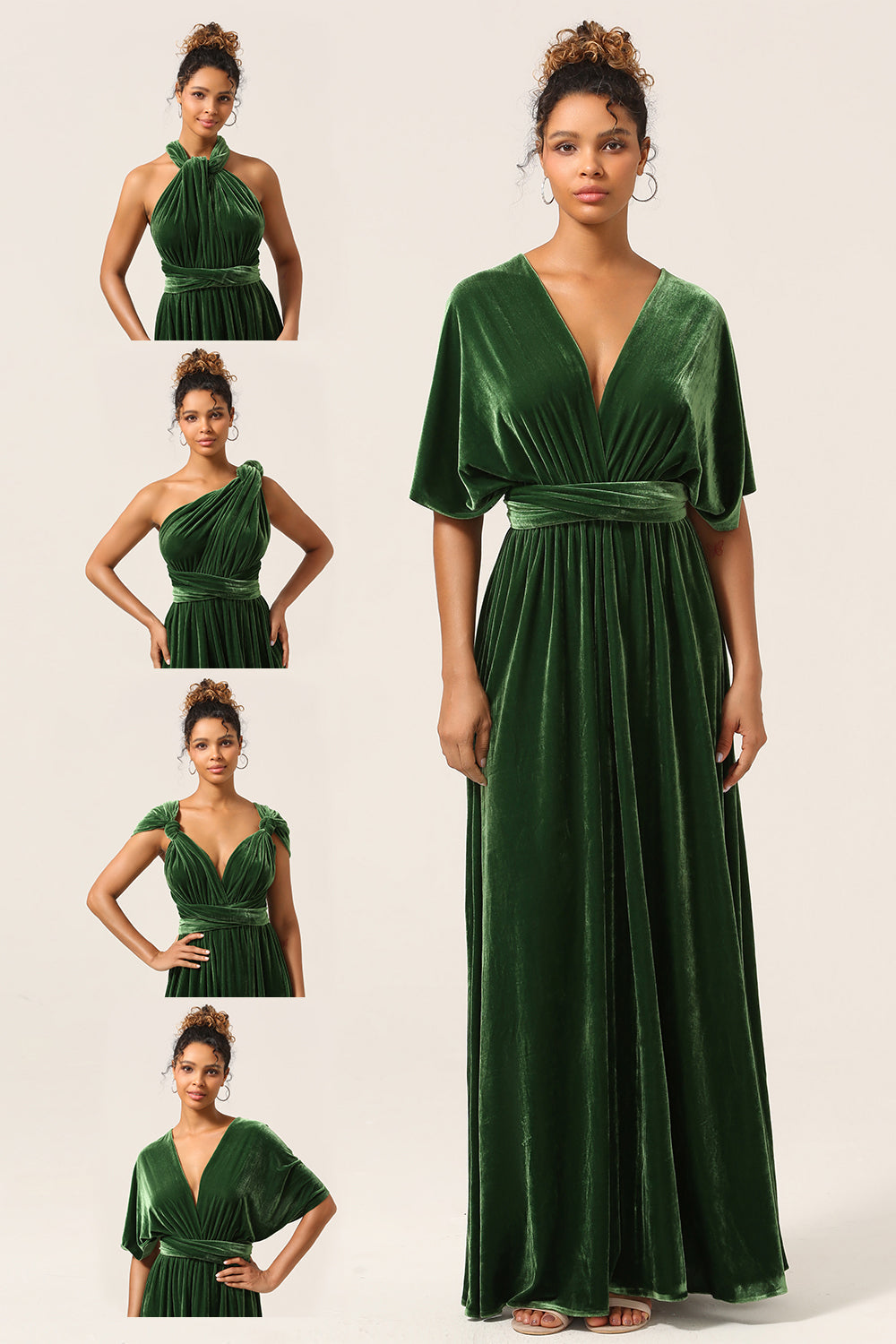 Dark Green Covertible Wear Velvet Long Bridesmaid Dress