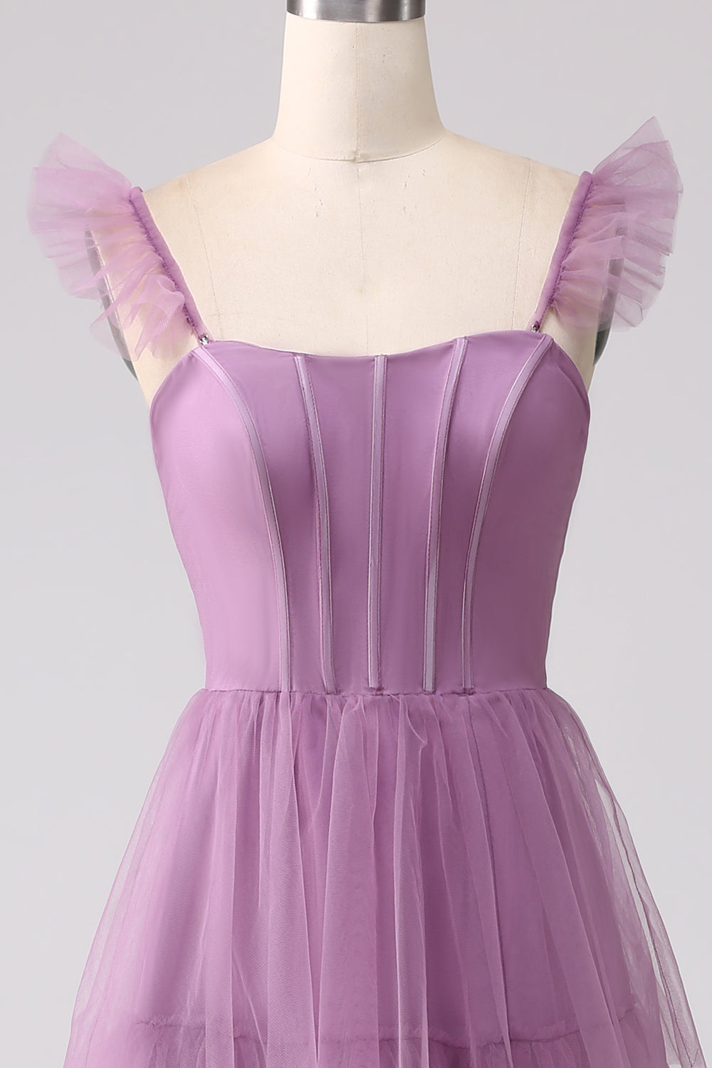 A Line Spaghetti Straps Long Tulle Eucalyptus Bridesmaid Dress