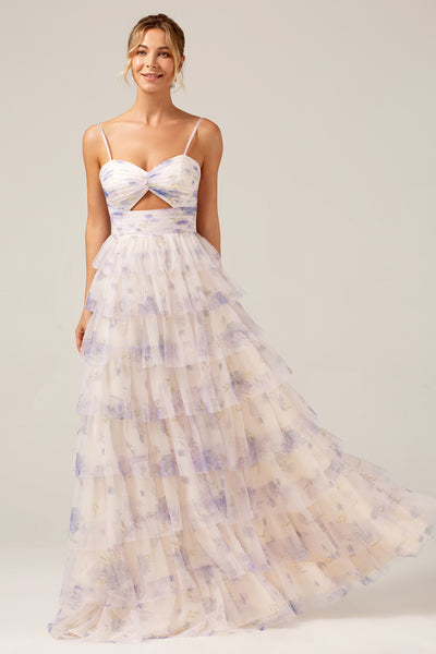 Lavender Flower Tiered Princess Ball Dress with Pleated