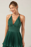 A-Line Pleated Dark Green Tiered Chiffon Bridesmaid Dress