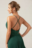 A-Line Pleated Dark Green Tiered Chiffon Bridesmaid Dress