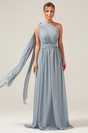 Dusty Blue A Line Chiffon Convertible Maternity Bridesmaid Dress