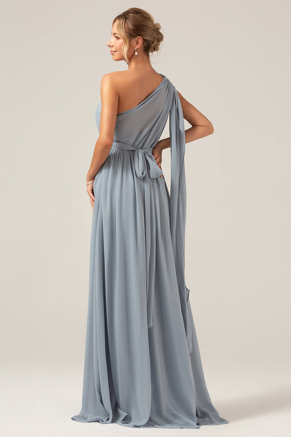 Dusty Blue A Line Chiffon Convertible Maternity Bridesmaid Dress