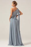 Dusty Blue A Line Chiffon Convertible Maternity Bridesmaid Dress