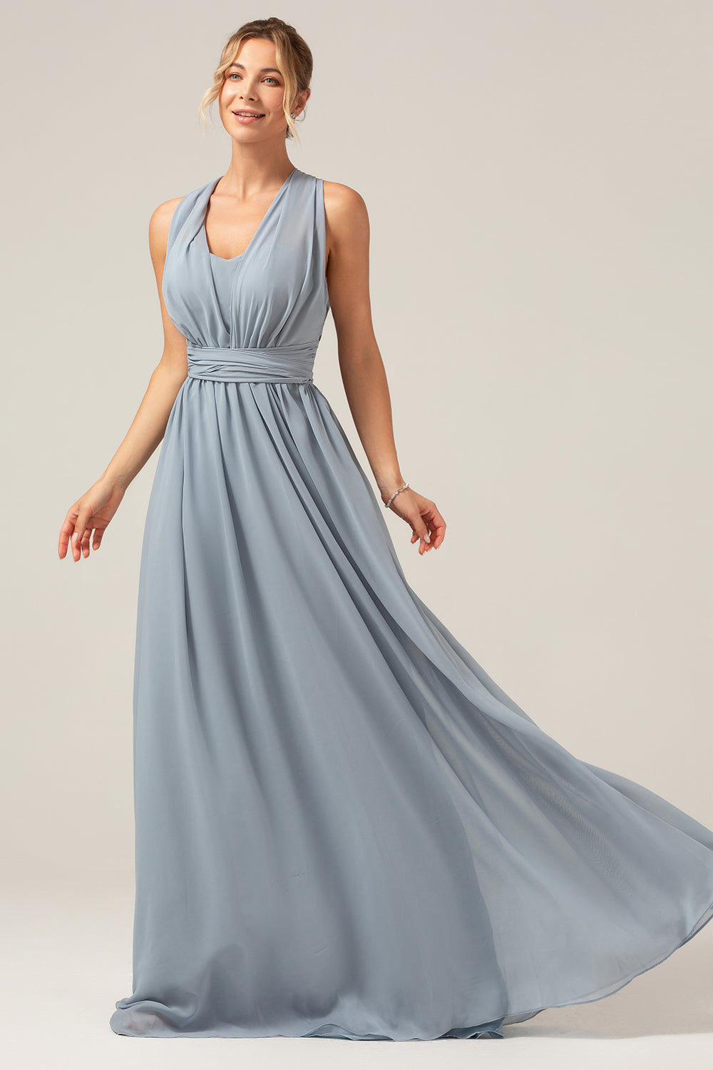 Dusty Blue A Line Chiffon Convertible Maternity Bridesmaid Dress