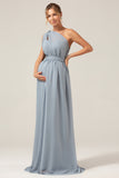 Dusty Blue A Line Chiffon Convertible Maternity Bridesmaid Dress