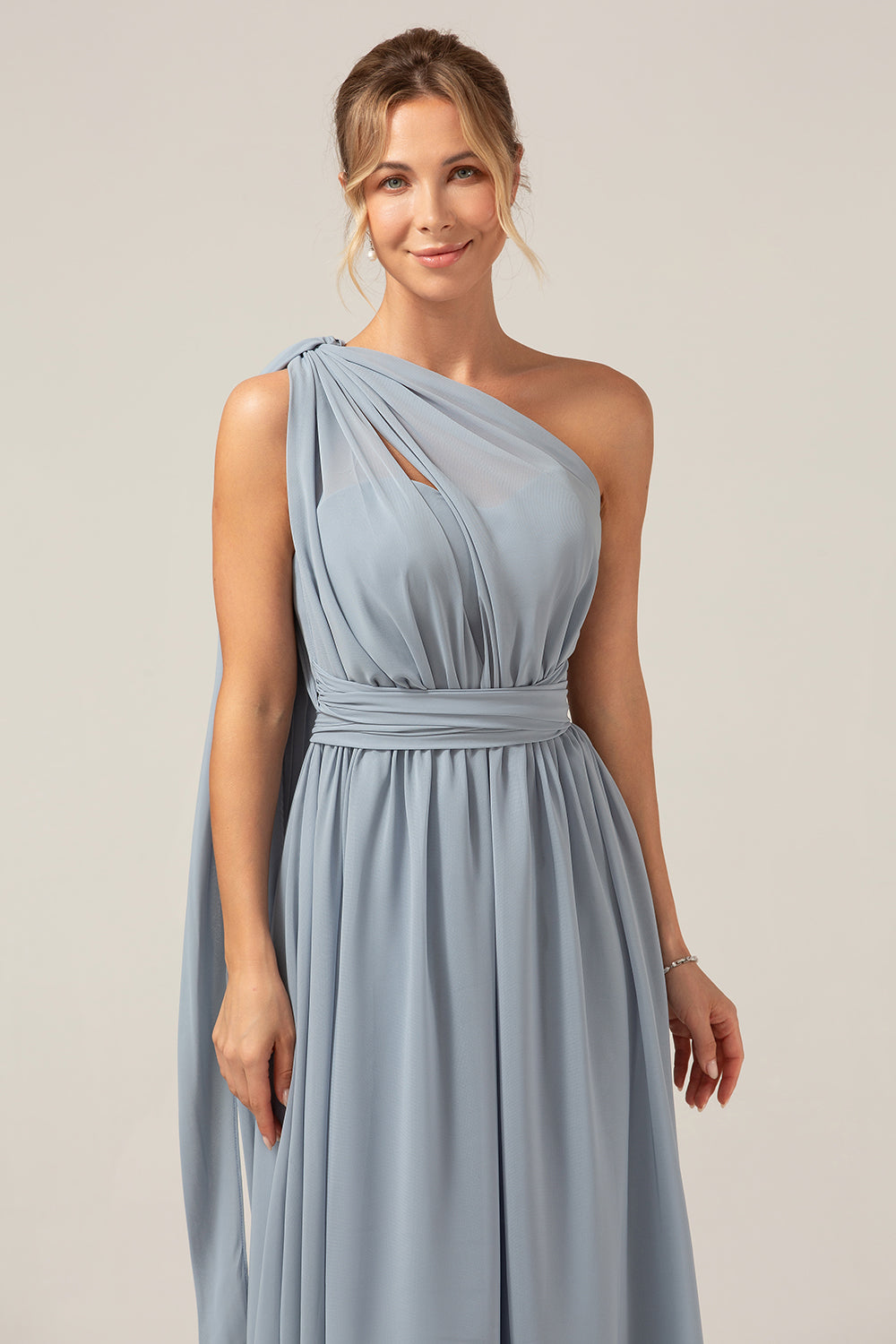 Dusty Blue A Line Chiffon Convertible Maternity Bridesmaid Dress