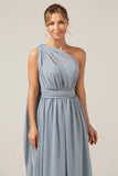 Dusty Blue A Line Chiffon Convertible Maternity Bridesmaid Dress