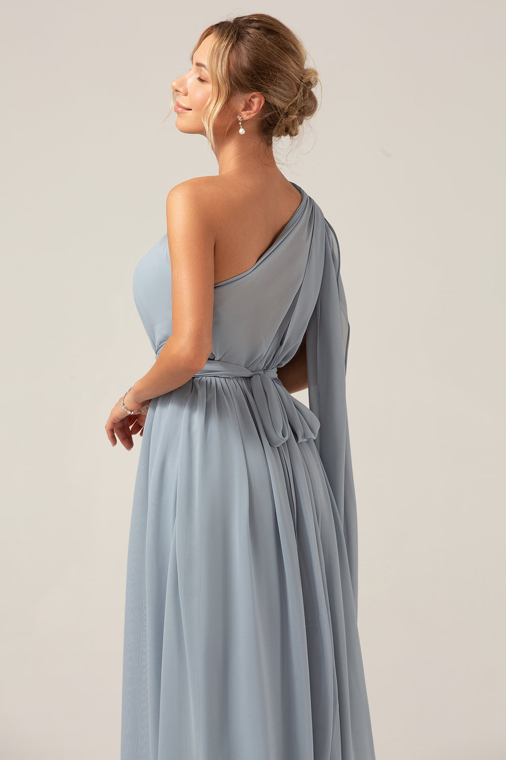 Dusty Blue A Line Chiffon Convertible Maternity Bridesmaid Dress
