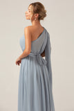 Dusty Blue A Line Chiffon Convertible Maternity Bridesmaid Dress