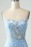 Sparkly Sky Blue Spaghetti Straps Short Cocktail Dress