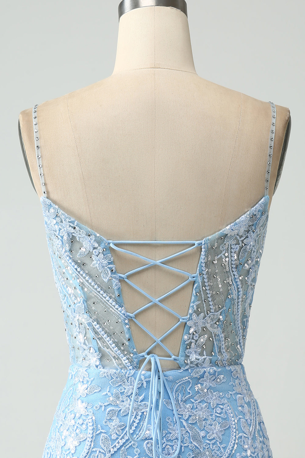 Sparkly Sky Blue Spaghetti Straps Short Cocktail Dress