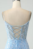 Sparkly Sky Blue Spaghetti Straps Short Cocktail Dress
