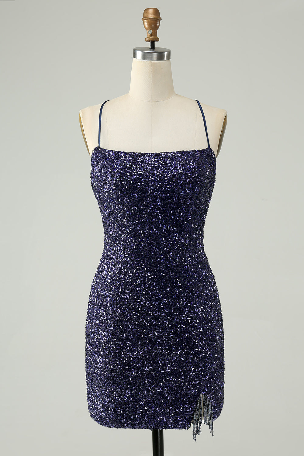 Sparkly Navy Sequins Tight Short Prom Dress With Fringes