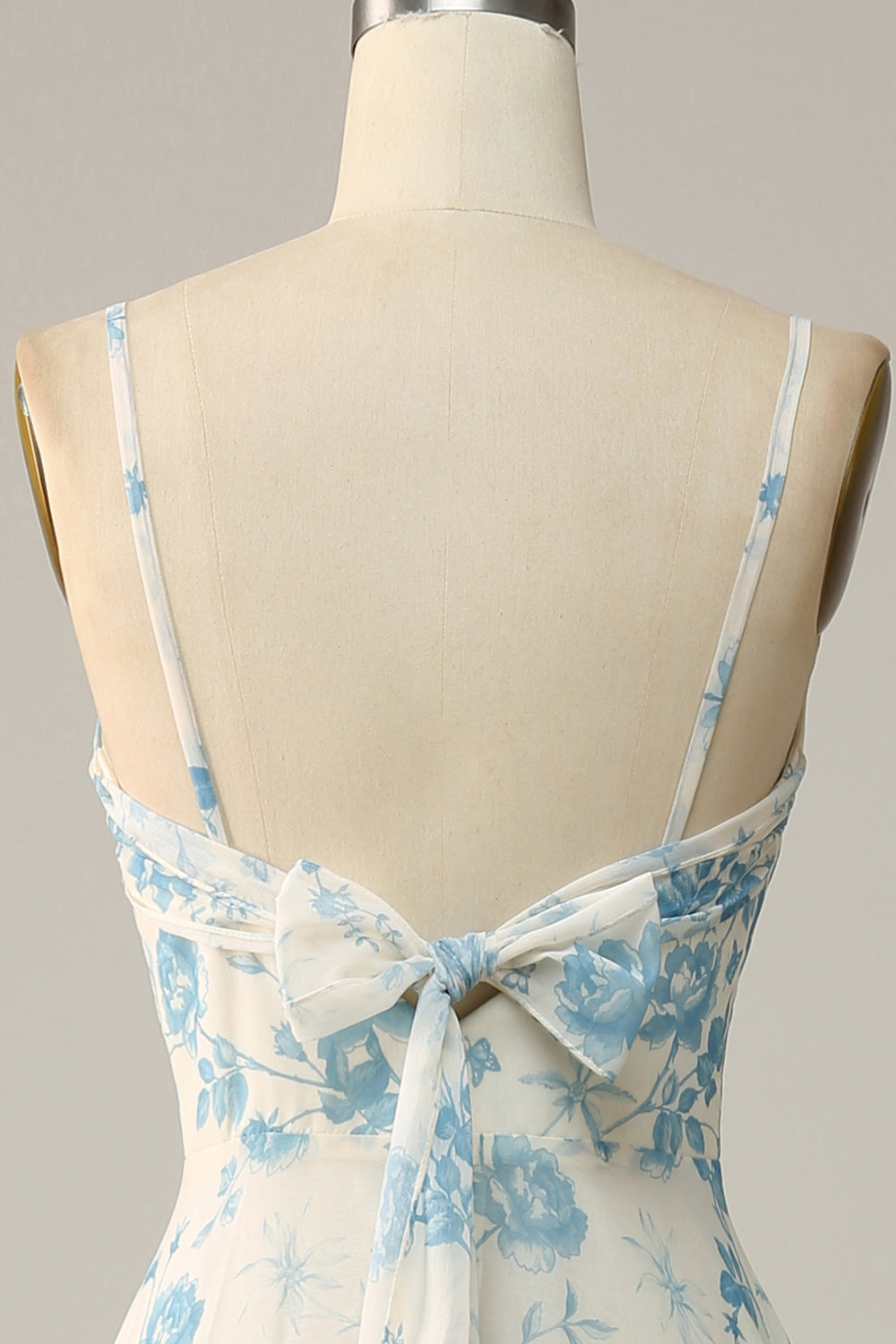 A Line Spaghetti Straps Purple Flower Printed Long Bridesmaid Dress