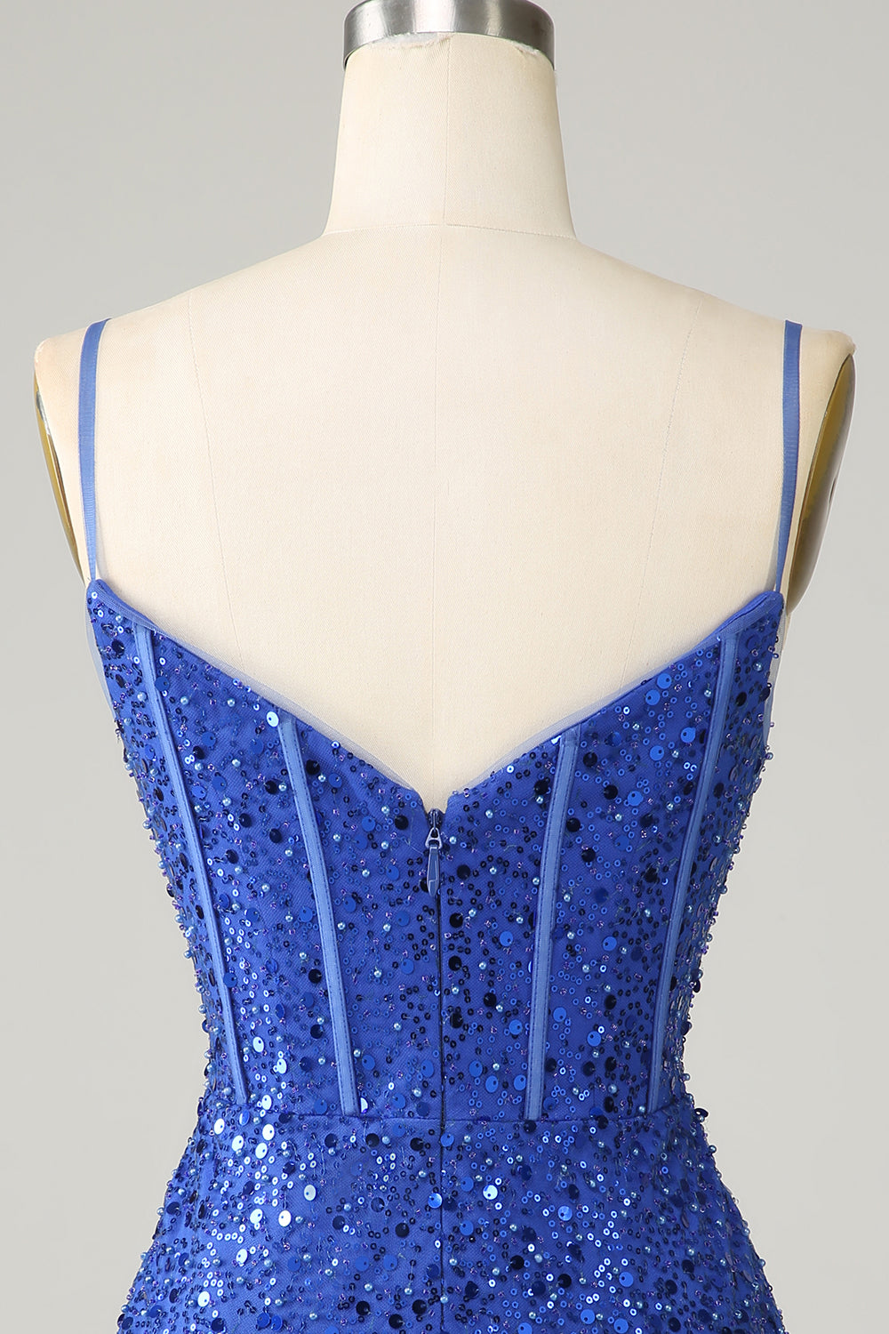 Sparkly Royal Blue Bodycon Spaghetti Straps Cocktail Dress