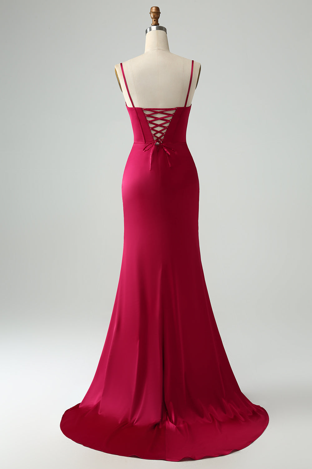 Sweetheart Corset Burgundy Lace Up Sheath Prom Dress with High Slit