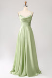 Green A Line Cowl Neck Prom Dress with Sequins