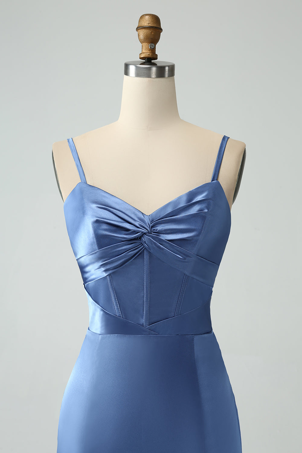 Twist Front Bowknot Sheath Satin Long Wedding Guest Dress with Slit