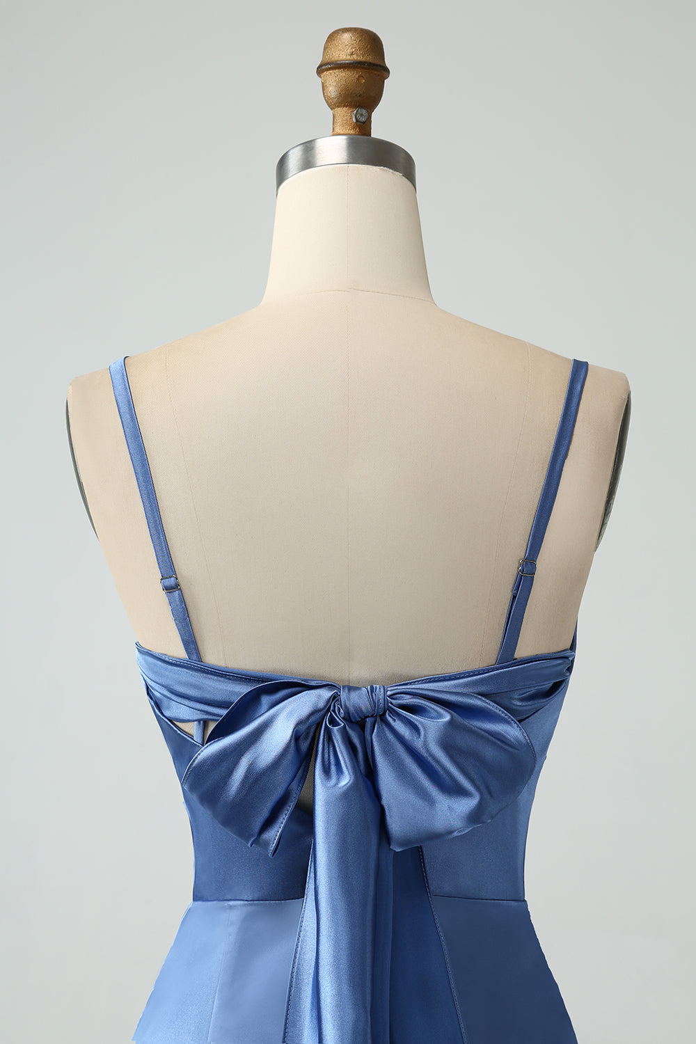Twist Front Bowknot Sheath Satin Long Wedding Guest Dress with Slit