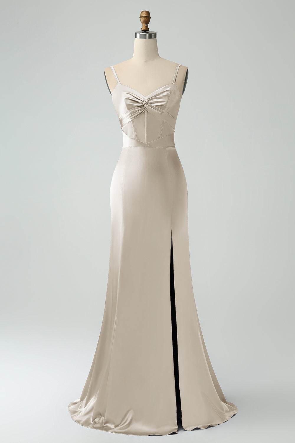 Black Spaghetti Straps Bowknot Mermaid Satin Long Wedding Guest Dress with Slit