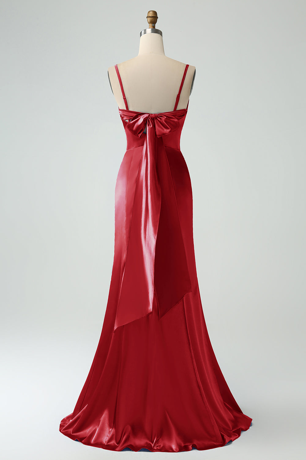 Twist Front Bowknot Sheath Satin Long Wedding Guest Dress with Slit