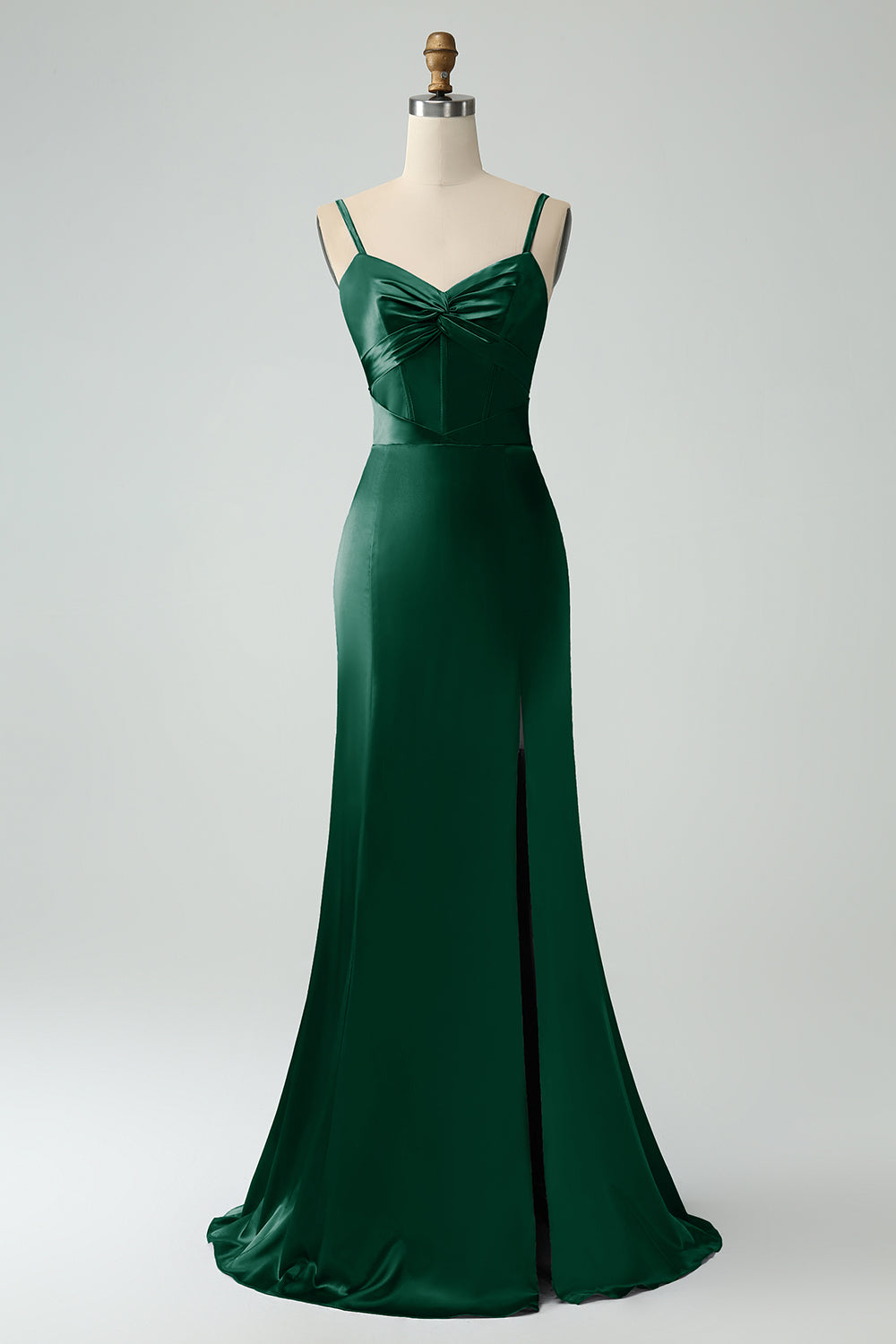 Twist Front Bowknot Sheath Satin Long Wedding Guest Dress with Slit