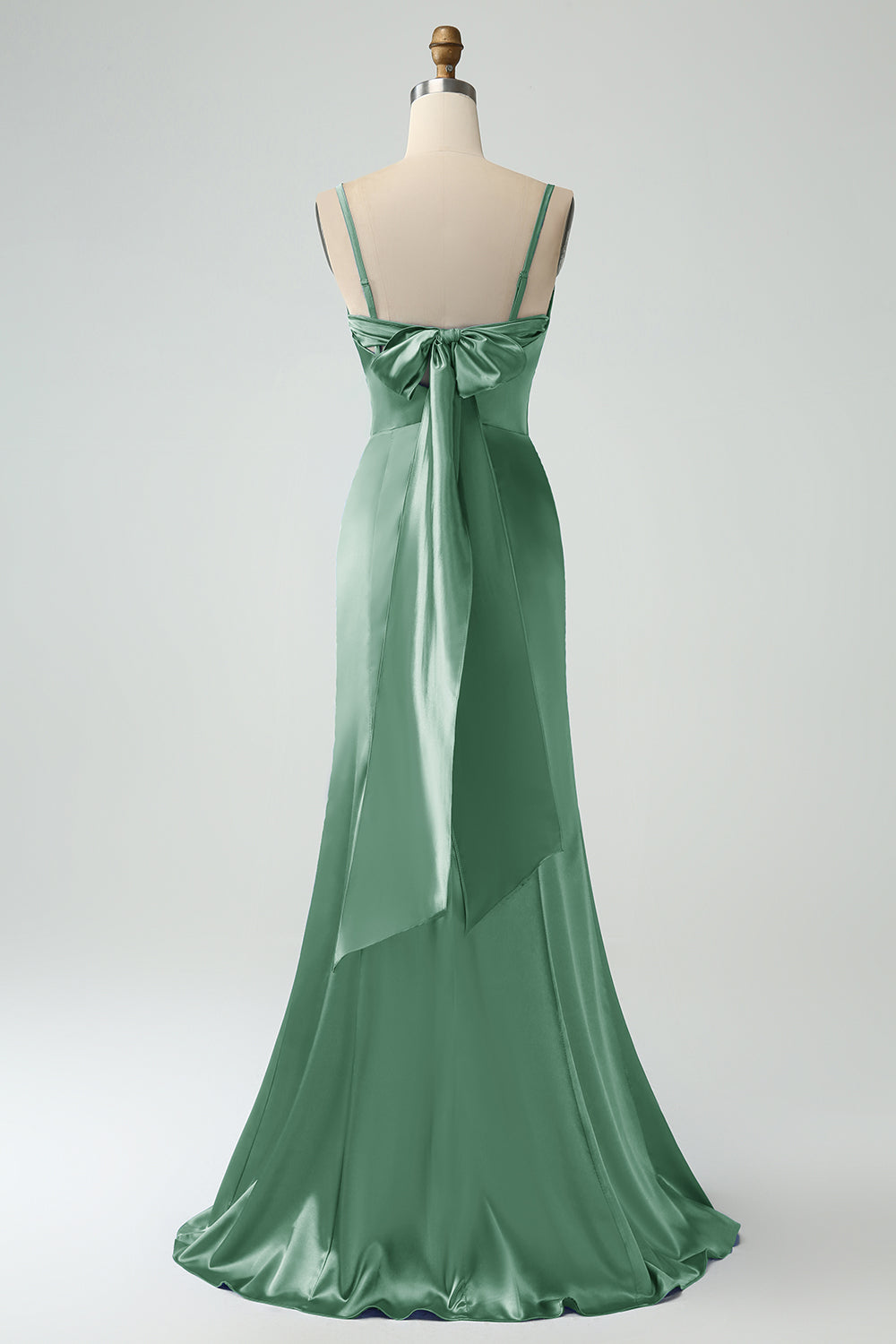 Twist Front Bowknot Sheath Satin Long Wedding Guest Dress with Slit
