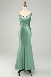 Eucalyptus Corset Sleeveless Mermaid Satin Tea Length Wedding Guest Dress