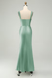 Eucalyptus Corset Sleeveless Mermaid Satin Tea Length Wedding Guest Dress