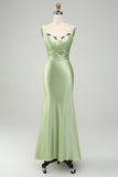 Dusty Sage Sweetheart Corset Mermaid Satin Long Wedding Guest Dress