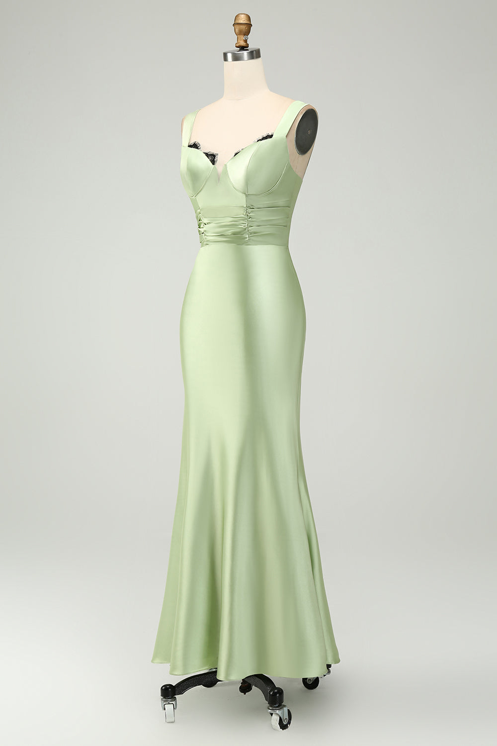 Dusty Sage Sweetheart Corset Mermaid Satin Long Wedding Guest Dress
