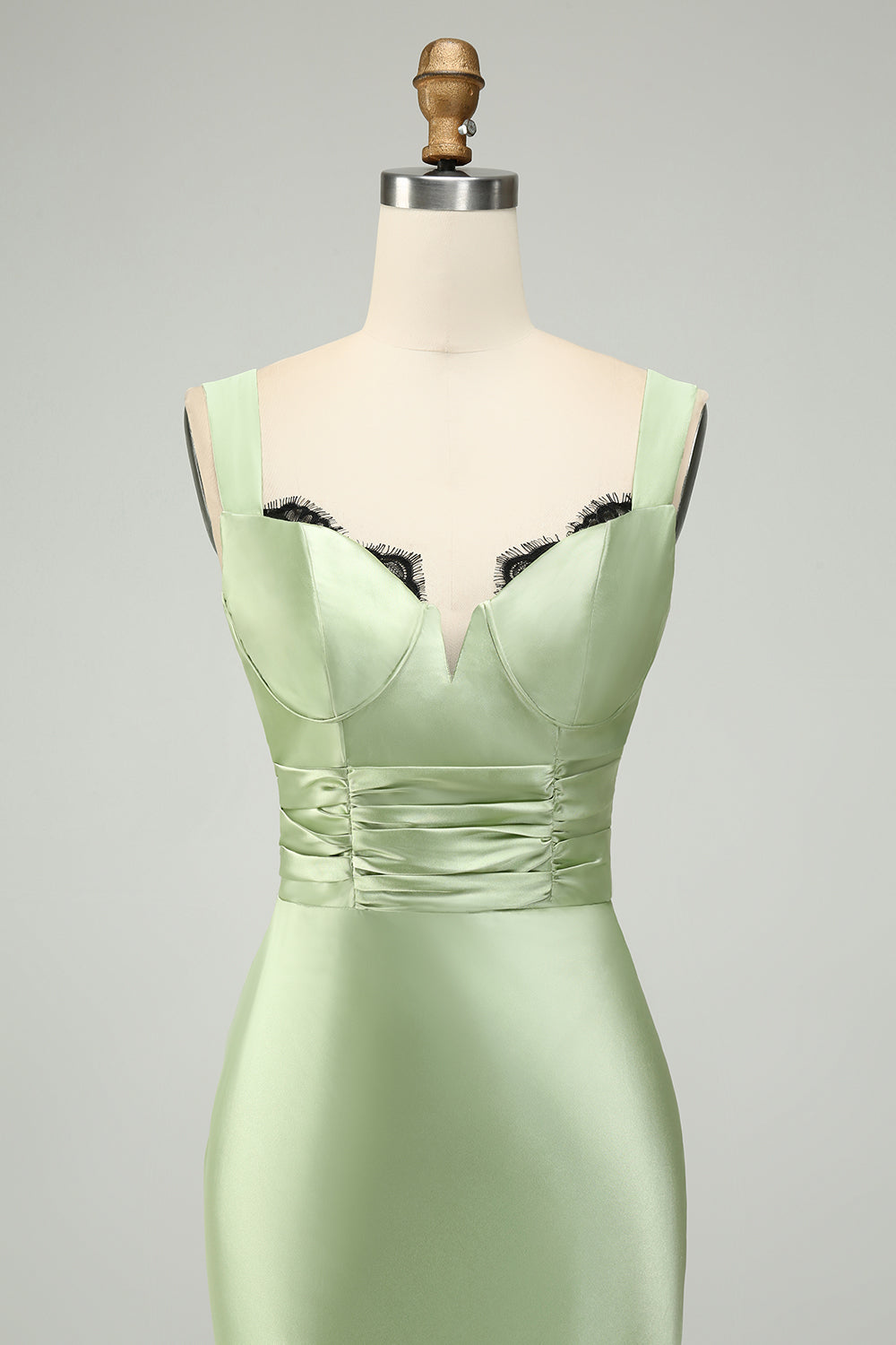 Dusty Sage Sweetheart Corset Mermaid Satin Long Wedding Guest Dress