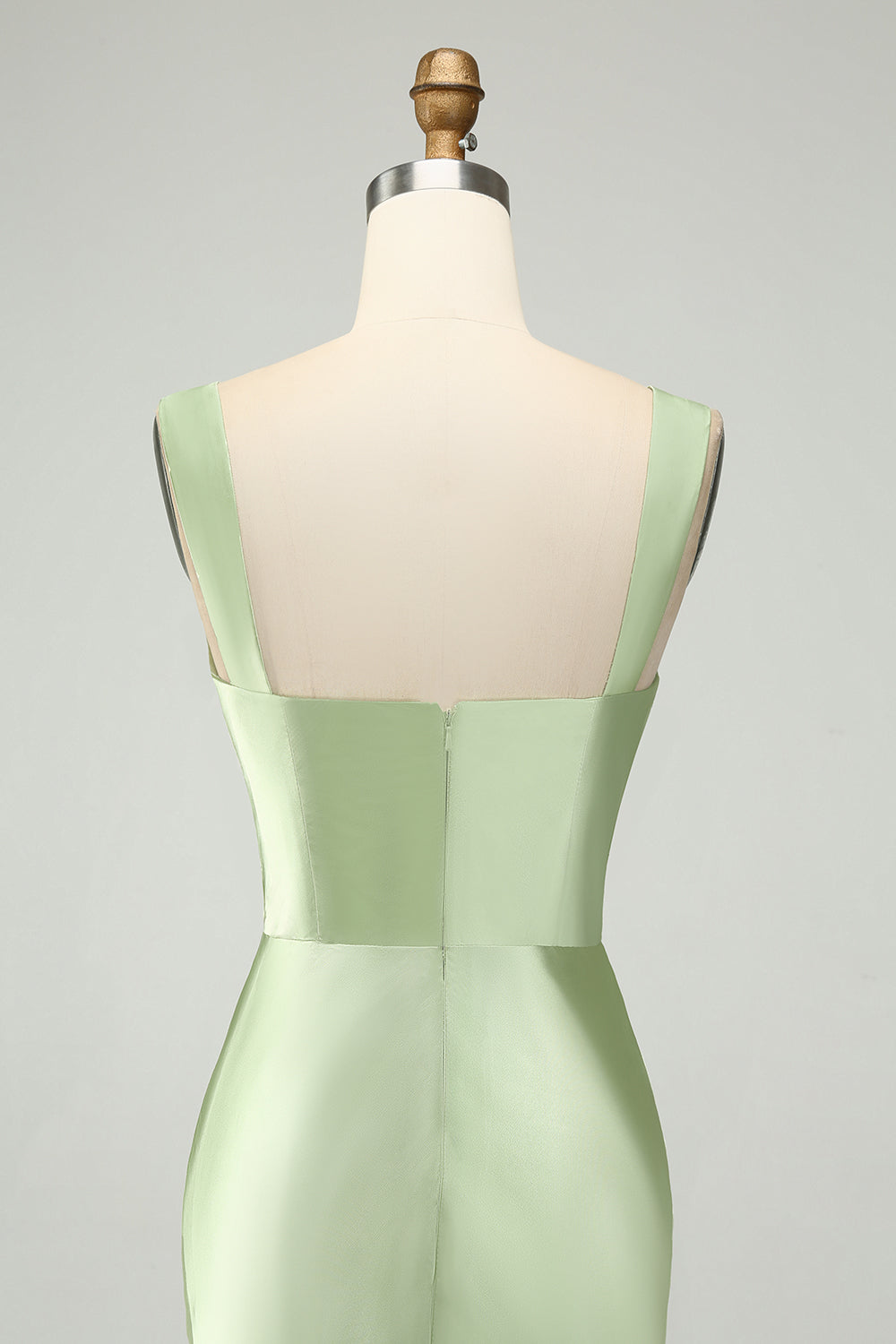 Dusty Sage Sweetheart Corset Mermaid Satin Long Wedding Guest Dress